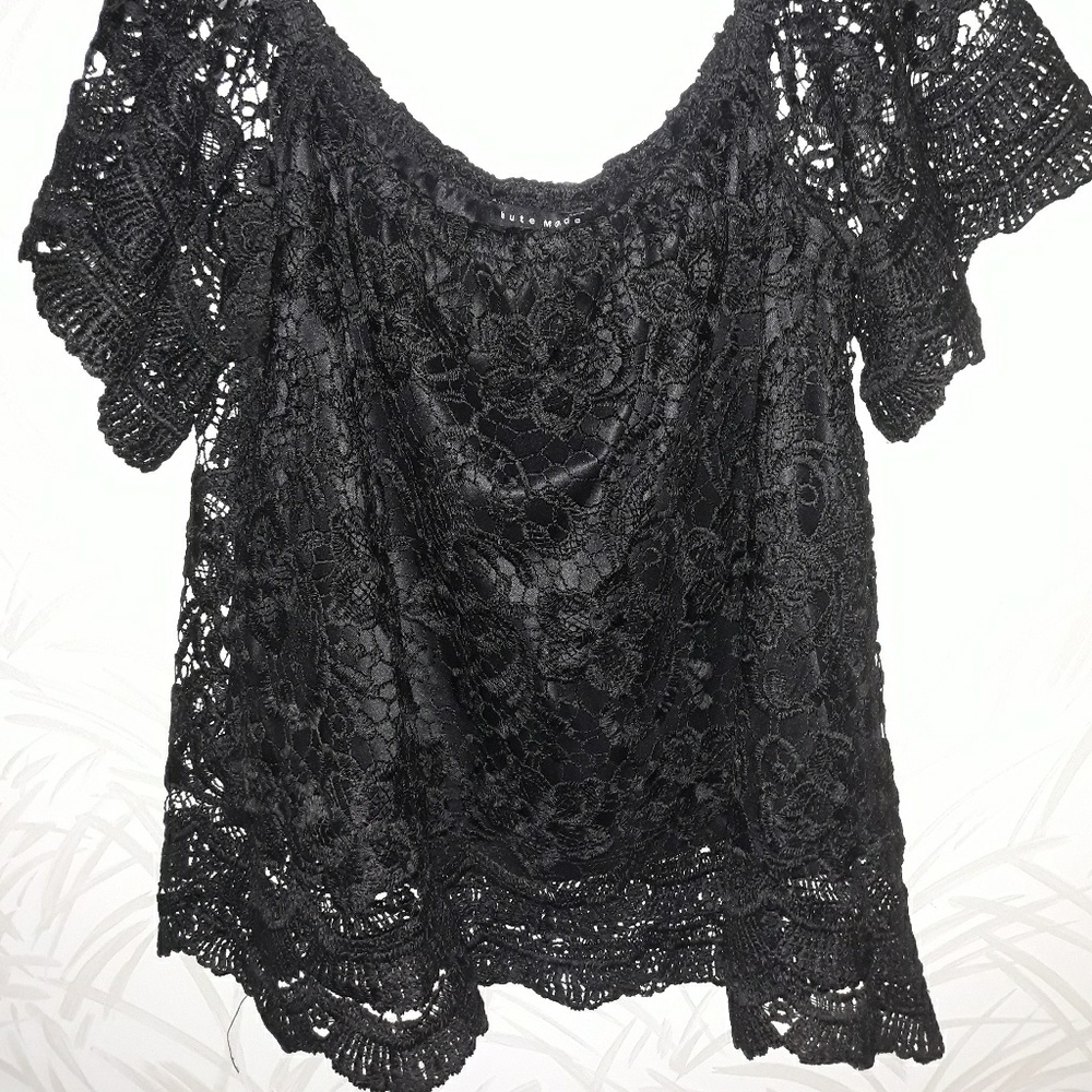 Off The Shoulder Lace Black Blouse